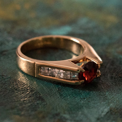 Vintage Genuine Garnet and Clear Cubic Zirconia Accents 18k Gold Plated Made in USA Size: 6