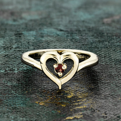 Vintage 1970s Genuine Stone or  Austrian Crystal Heart Ring 18k Yellow Gold Electroplated Made in the USA
