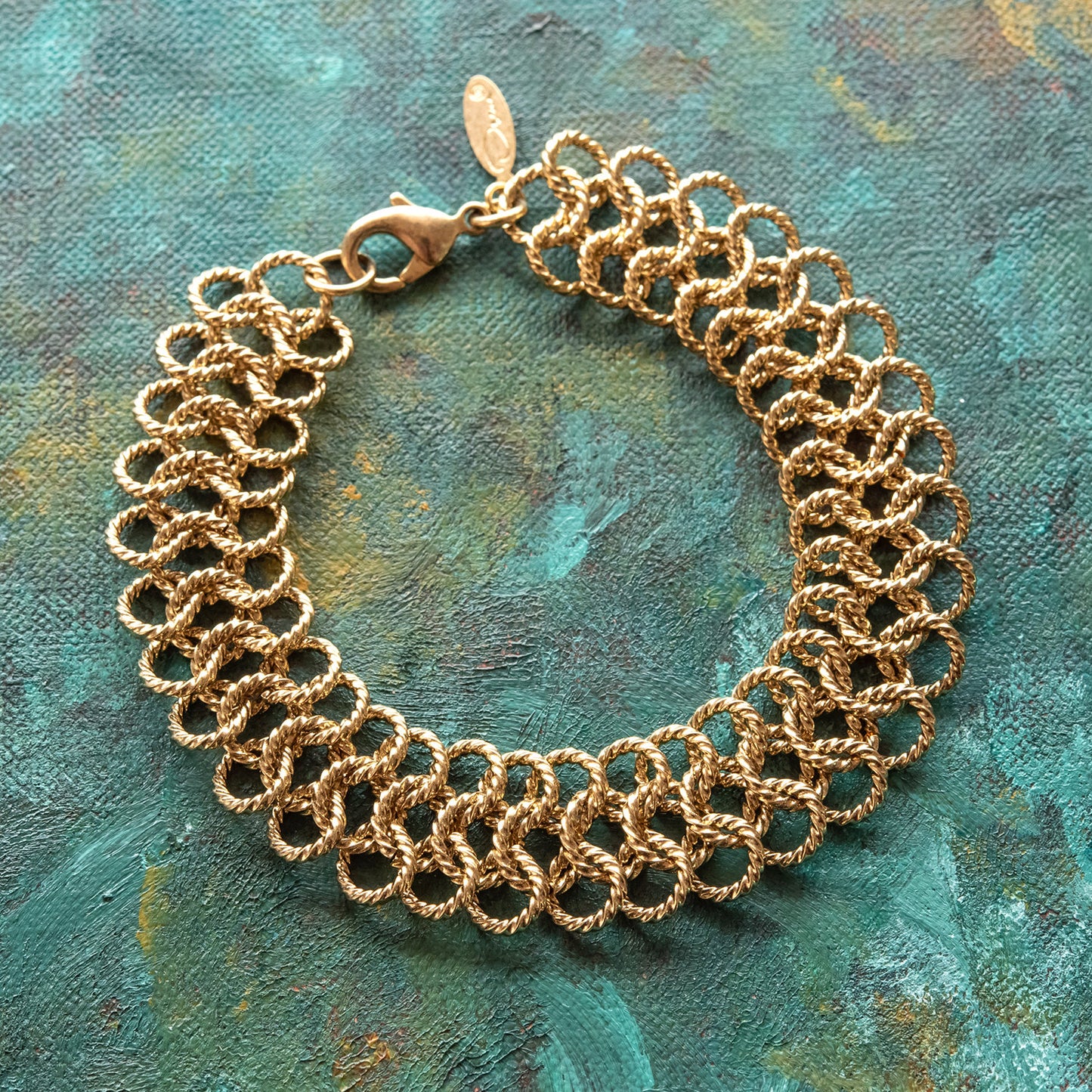 Vintage Oscar De La Renta Gold Tone 7-1/2" Inch Link Antique Designer Bracelet For Women