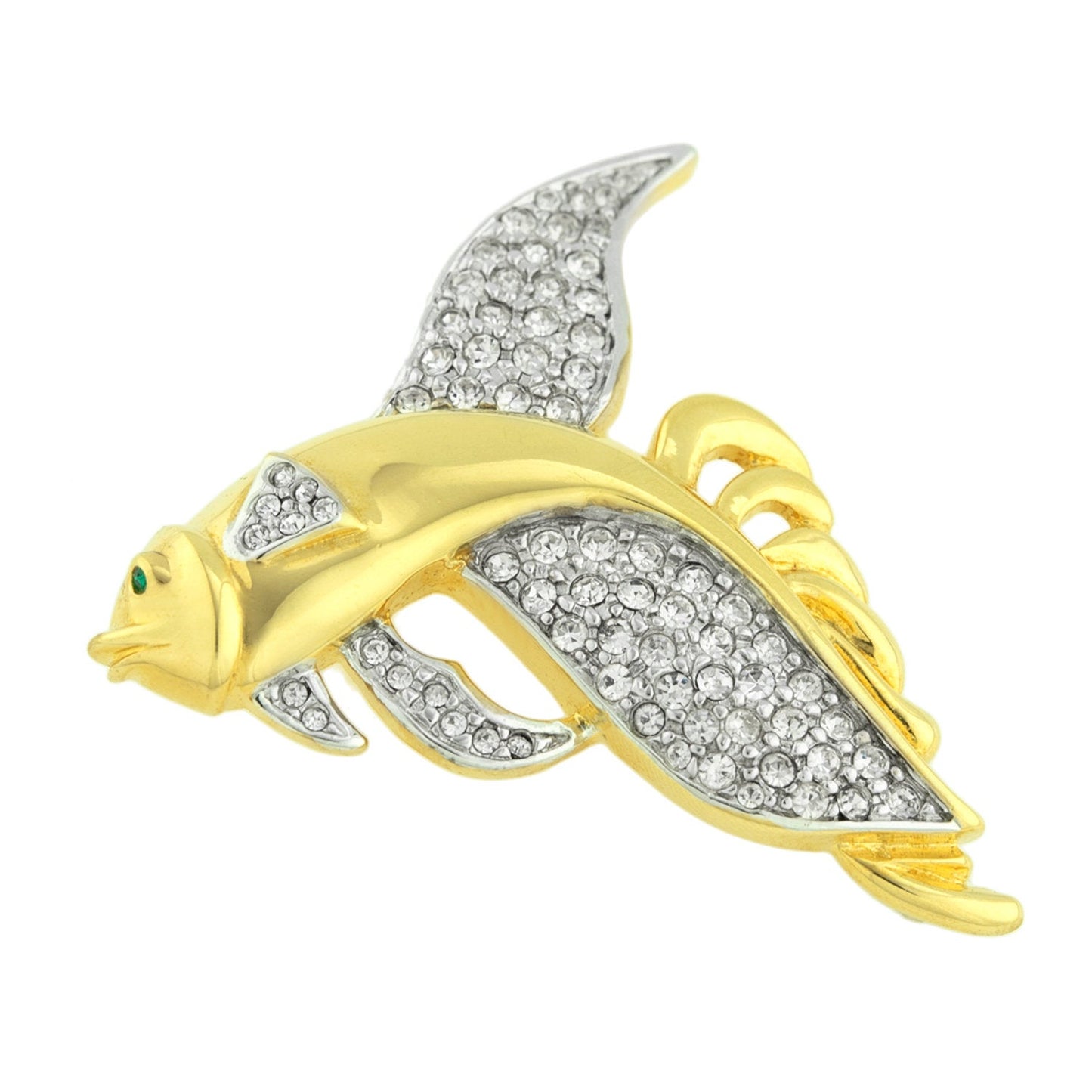 Vintage Fish Pin Clear Austrian Crystals 18kt Yellow Gold Electroplated Made in USA
