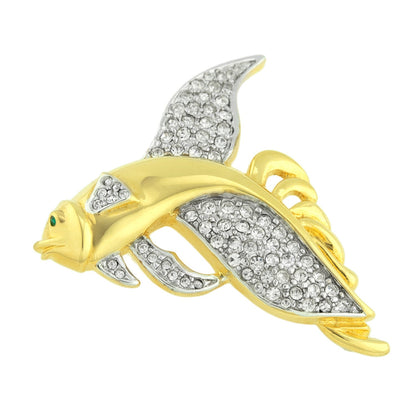 Vintage Fish Pin Clear Austrian Crystals 18kt Yellow Gold Electroplated Made in USA