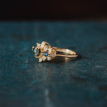 Vintage Ring Genuine Stone or Austrian Crystal Cluster 18k Yellow or White Gold Electroplated Made in USA