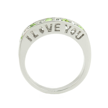 Vintage Ring 1980s I Love You Ring Band Ring Peridot and Clear Swarovski Crystals Imported #R4578-PW Size: 7