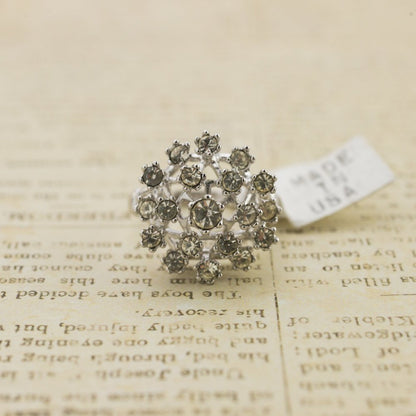 Vintage Ring Ruby Austrian Crystals and Pinfire Opals 18k White Gold Electroplate Made in the USA