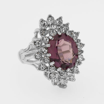Vintage Women's Austrian Crystal Cocktail Ring 18k Gold Electroplated Birthstone Ring for Women