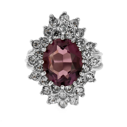 Vintage Women's Austrian Crystal Cocktail Ring 18k Gold Electroplated Birthstone Ring for Women