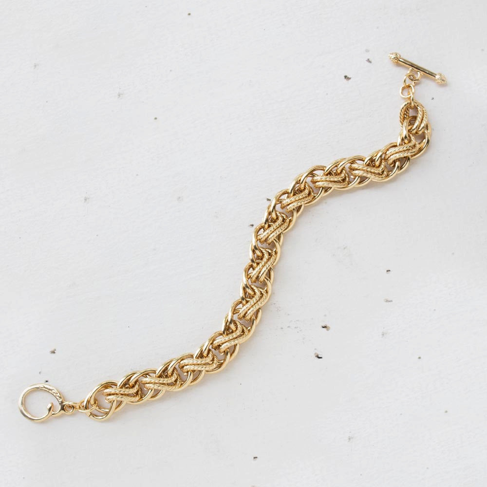 Vintage Women's Oscar De La Renta Gold Plated Braided Textured Links Bracelet