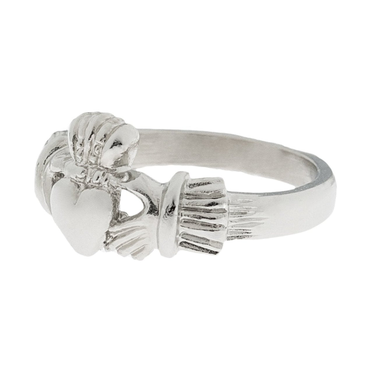 Handcrafted Vintage 18kt White Gold Electroplated Irish Claddagh Ring Made in USA Size: 7