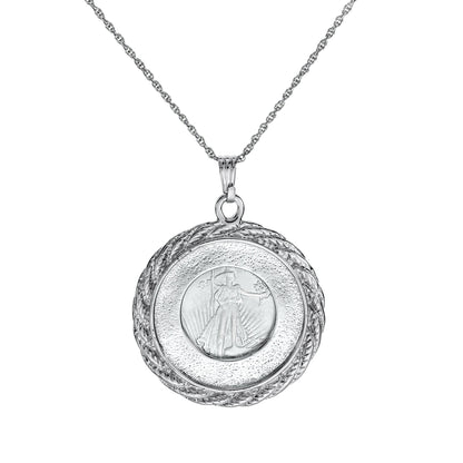 Vintage Queen Elizabeth II 100 Pound Coin Money Pendant Necklace Antique 18k White Gold Silver N785-W