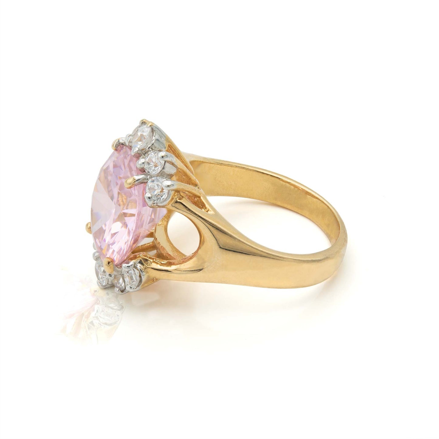 Vintage Ring Pink Tourmaline and Clear Crystal Cocktail Ring in 18kt Antique Womans Jewlery - Never Worn - Limited Stock Size: 7