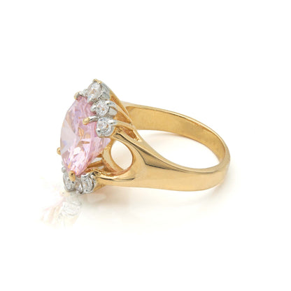 Vintage Ring Pink Tourmaline and Clear Crystal Cocktail Ring in 18kt Antique Womans Jewlery - Never Worn - Limited Stock Size: 7