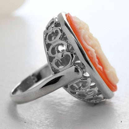 Vintage 1970s Large Resin Cameo Ring – 18k White or Yellow Gold Electroplated – Made in USA jewelry image 1