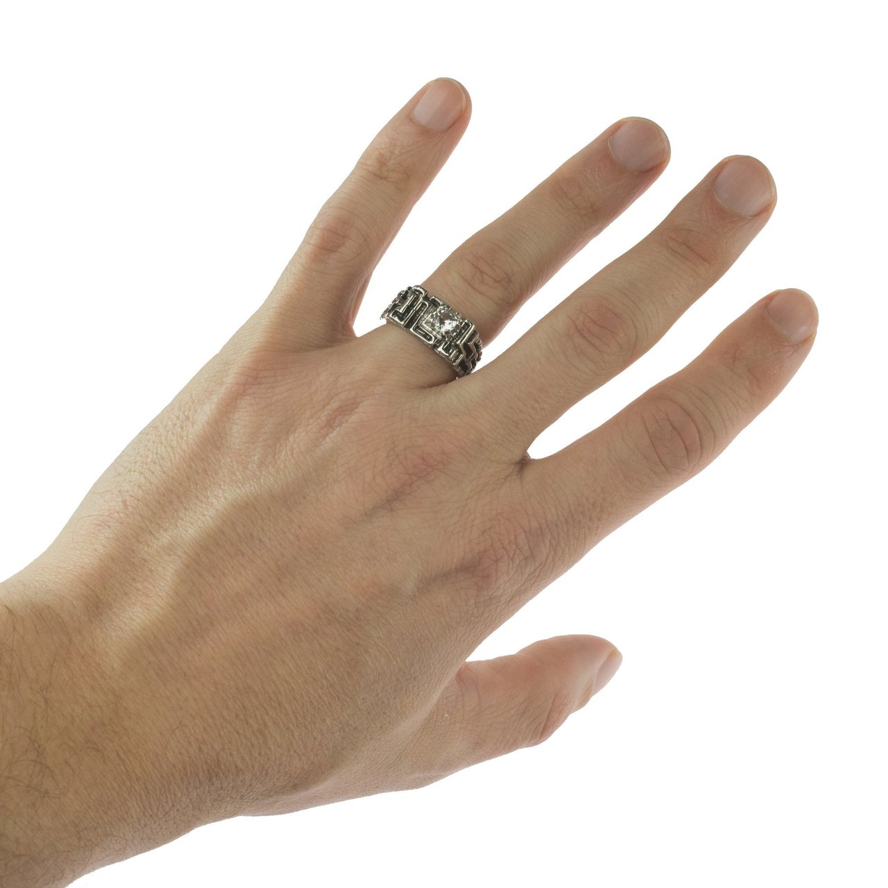 Men's Vintage Ring Edwardian Style Genuine Spinel Handcrafted Antiqued 18k White Gold Electroplated