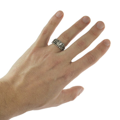 Men's Vintage Ring Edwardian Style Genuine Spinel Handcrafted Antiqued 18k White Gold Electroplated