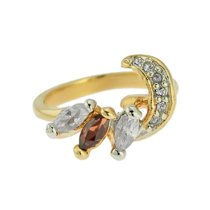 Vintage Ring Genuine Garnet and Clear Austrian Crystal 18kt Yellow Gold Electroplated Made in USA Size: 6