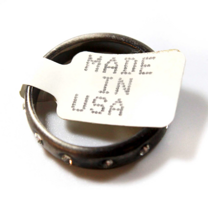 Vintage Jewelry Brushed 18kt White Gold Plated Ring with Clear Crystals Made in the USA
