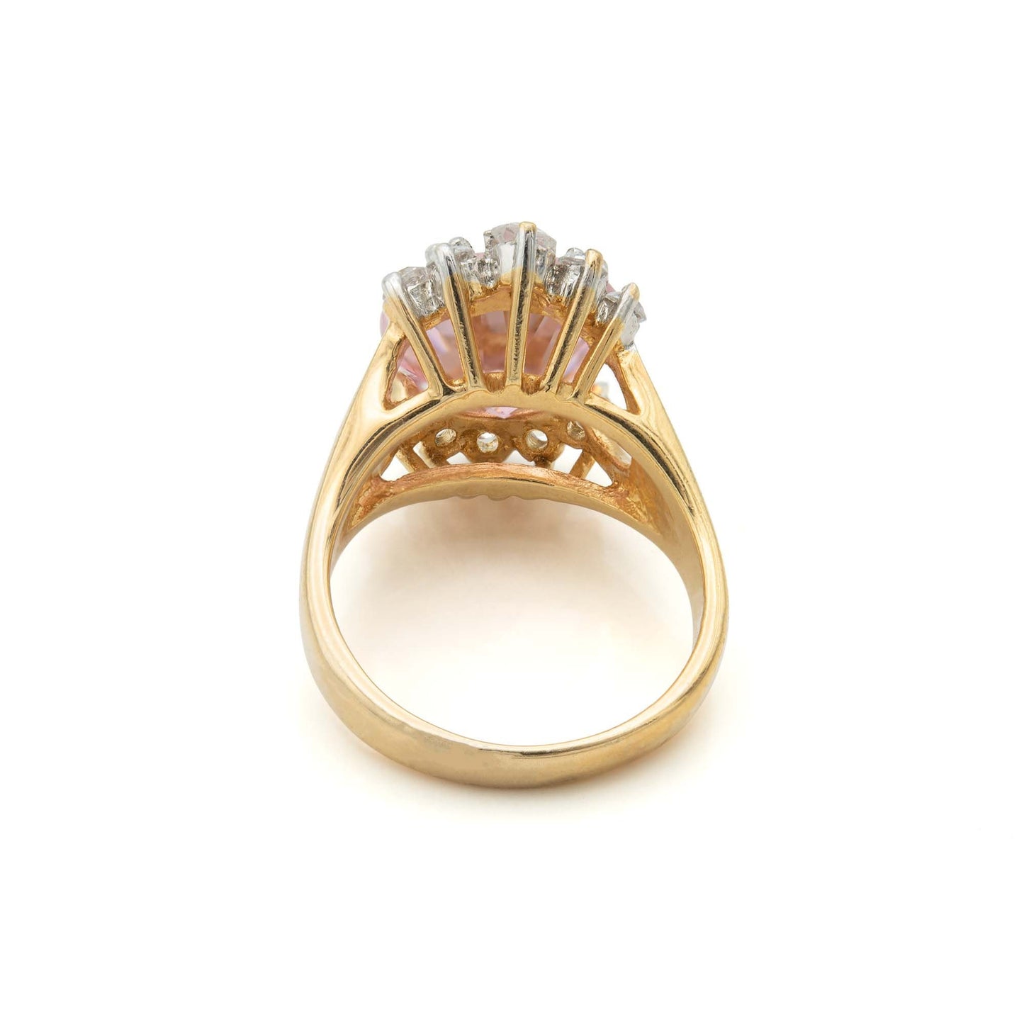 Vintage Ring Pink Tourmaline and Clear Crystal Cocktail Ring in 18kt Antique Womans Jewlery - Never Worn - Limited Stock Size: 7