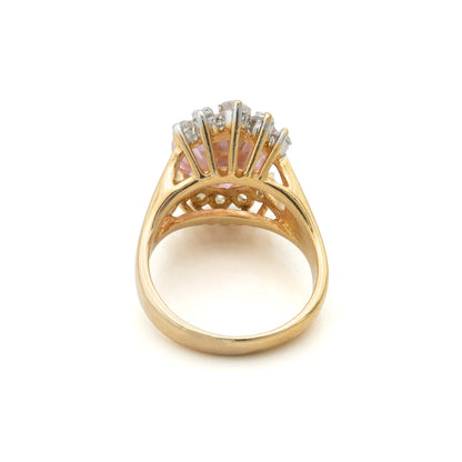 Vintage Ring Pink Tourmaline and Clear Crystal Cocktail Ring in 18kt Antique Womans Jewlery - Never Worn - Limited Stock Size: 7