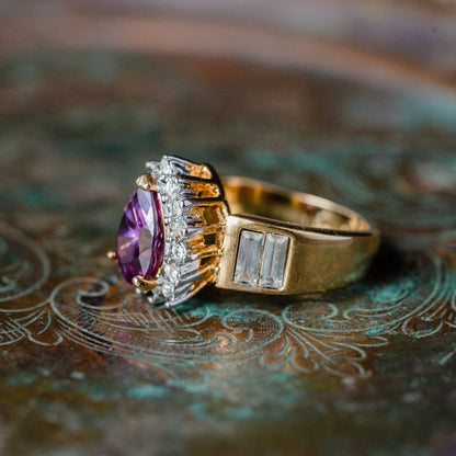 Vintage Ring Amethyst Cubic Zirconia and Clear Swarovski Crystals 18kt Gold  #R3149 Size: 7