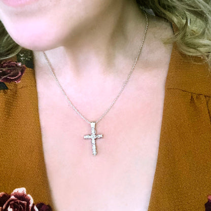 Vintage Cross Pendant with Austrian Crystals 16 Inch Yellow Gold Plated Pendant Necklace