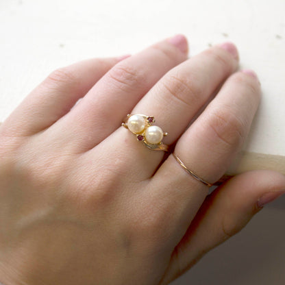 Vintage Pearl and Austrian Crystal Ring Made in USA