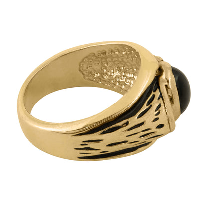 Vintage Ring 1980s Mens Onyx and Austrian Crystal 18kt Gold Plated Antique Ring #R6001