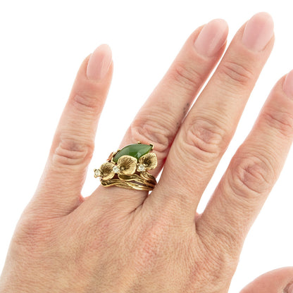 Vintage Calla Lily Ring with Green Tourmaline Austrian Crystal – 18k Yellow Gold Electroplated – Made in USA jewelry image 1