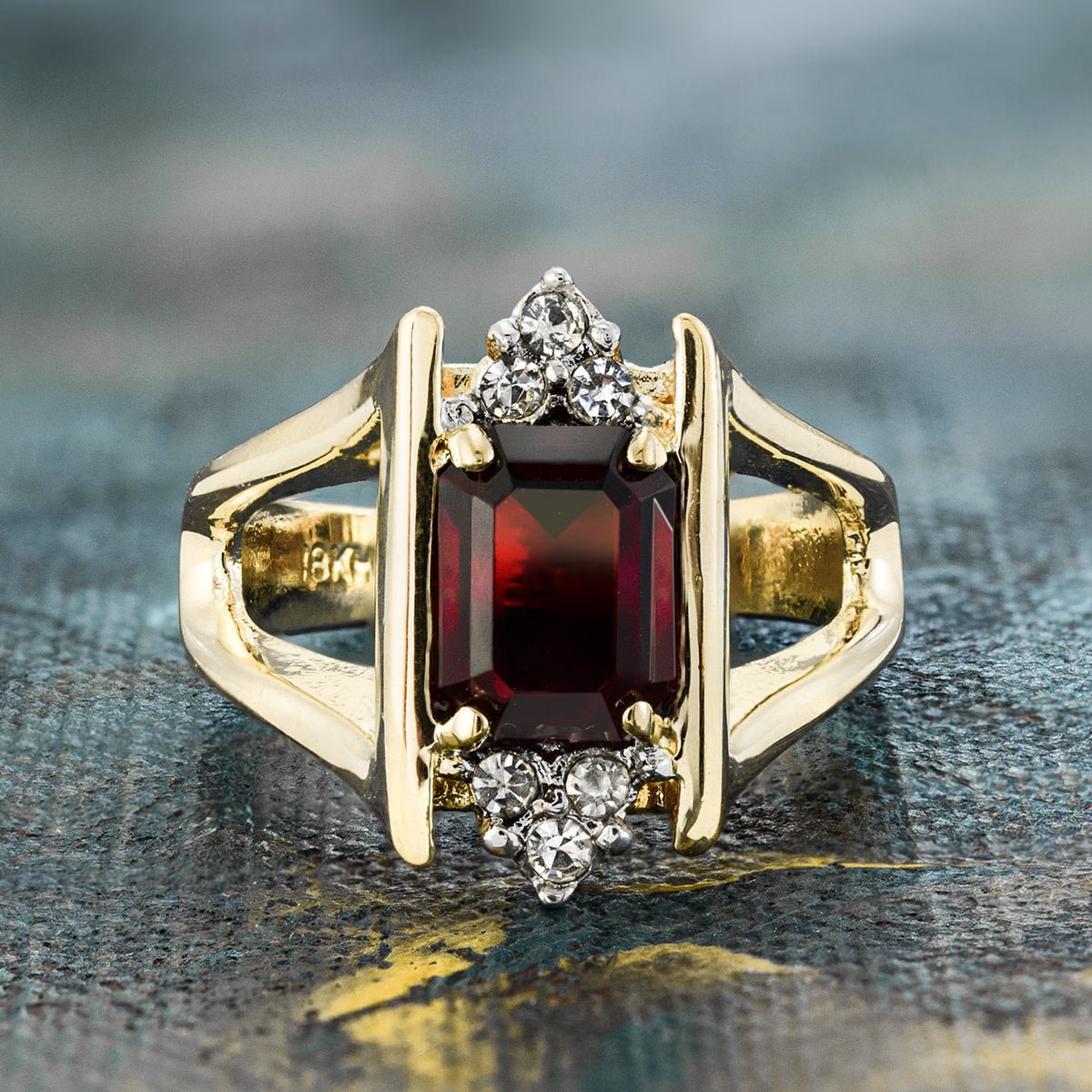 Vintage 1980s Garnet and Clear Austrian Crystals 18k Yellow Gold Electroplated January Birthstone Made in USA #R1747