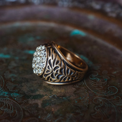 Vintage Men's Ring Clear Austrian Crystals 18k White or Yellow Gold Electroplated Made in USA