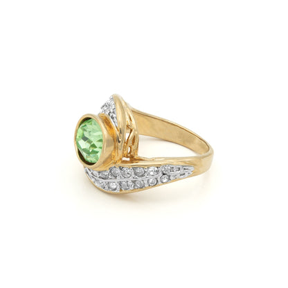 Vintage Ring 1980's Peridot Crystal Ring with Clear Crystals 18k Gold  R2444