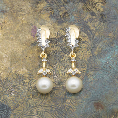 Vintage Gold Pearl Dangle Earrings E4025-P Antique Womans Jewelry Earrings