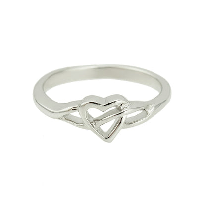 Vintage Ring 1980s Heart 18kt White Gold Silver Ring Antique Womans Jewelry #R1040-W