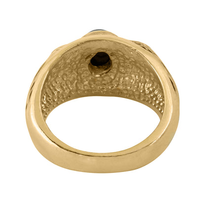 Vintage Ring 1980s Mens Onyx and Austrian Crystal 18kt Gold Plated Antique Ring #R6001