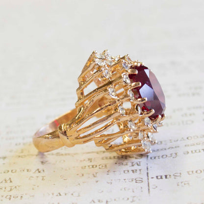 Vintage Women's Austrian Crystal Cocktail Ring 18k Gold Electroplated Birthstone Ring for Women