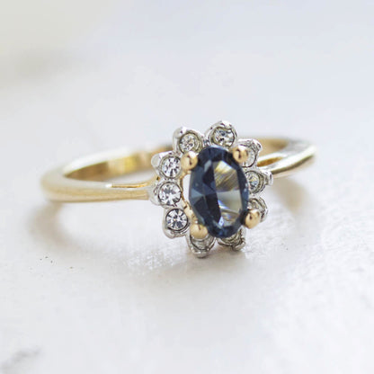 Vintage Genuine Opal or Austrian Crystal Ring 18k Yellow Gold Electroplated