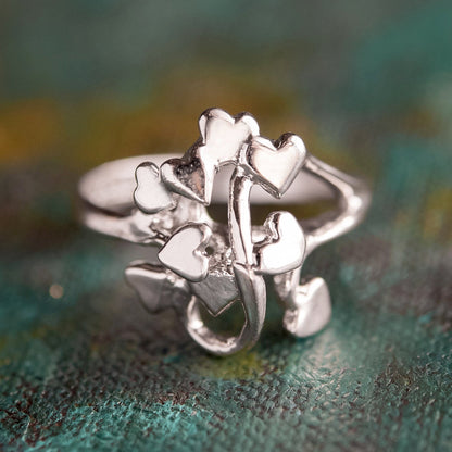 Vintage Ring 1970's Heart Cluster Ring 18k White Gold Silver  R1047-W Size: 8