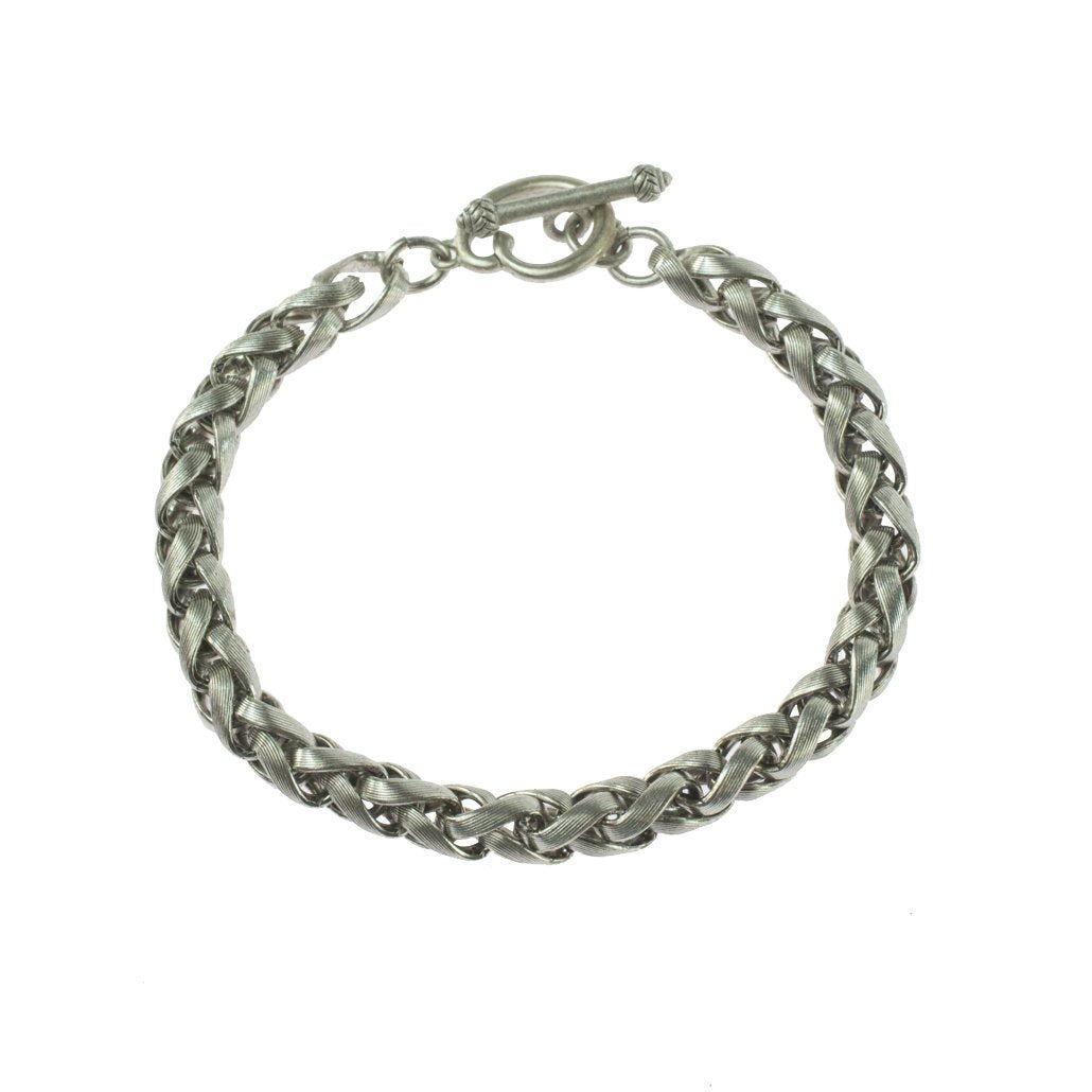 Vintage Oscar De La Renta Silver Tone Braided Textured Links Bracelet Size: