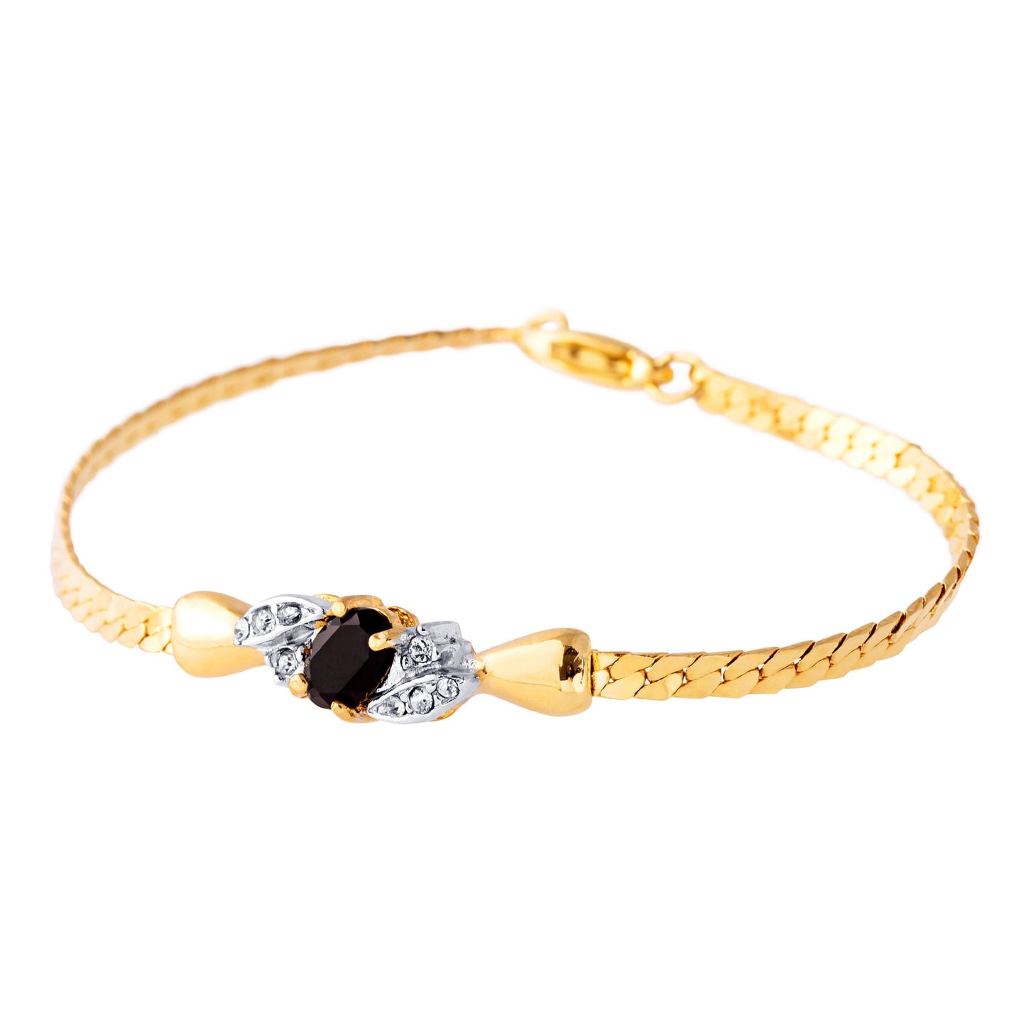 Vintage Black and Clear Austrian Crystal Gold Tone Herringbone Bracelet jewelry image 1