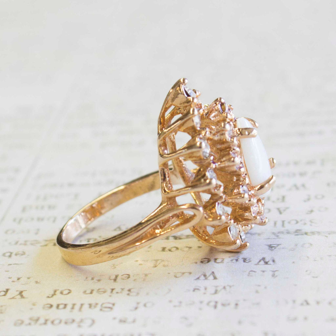 Vintage Ring Victorian Style Genuine Opal or Austrian Crystals 18k Gold Womens Rings