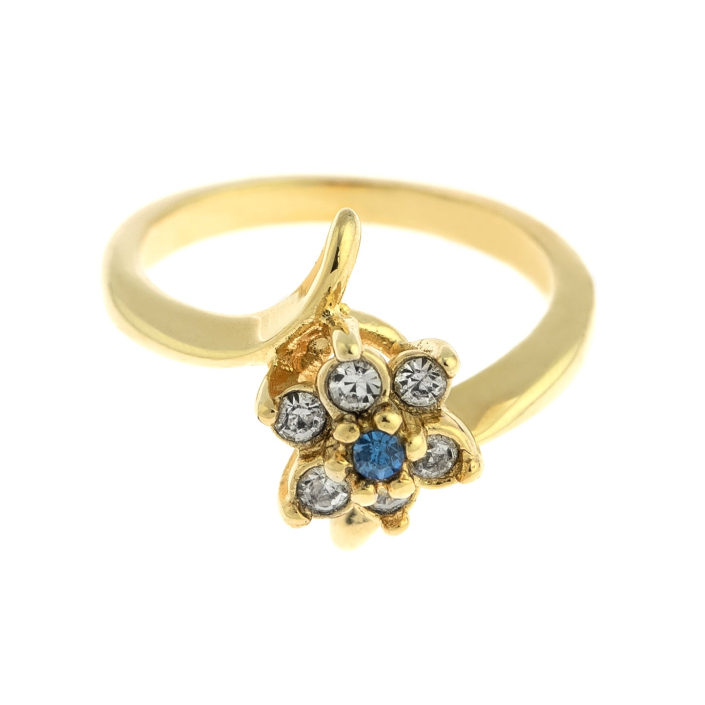 Vintage 1970s Sapphire and Clear Austrian Crystal Cluster Ring - 18kt Yellow Gold Electroplated jewelry image 1