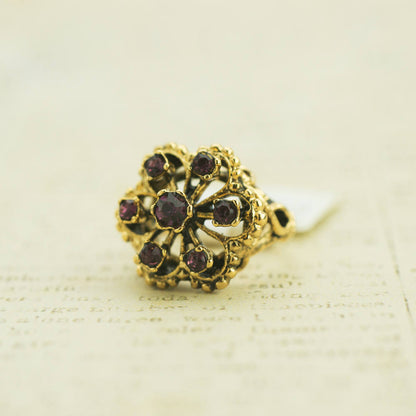 Vintage Citrine Austrian Crystals Filigree Style Antiqued 18k Yellow Gold Electroplated Ring