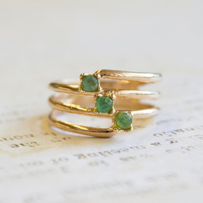 Vintage 1980s Genuine Emerald 18k Gold Electroplated Triple Band Ring Made in USA jewelry image 1