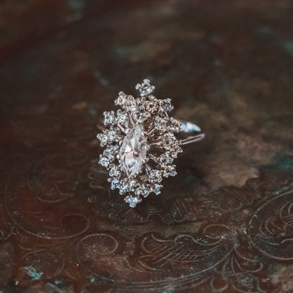 Vintage Marquise Clear Crystal Cocktail Ring - 18kt Yellow Gold Electroplated jewelry image 1