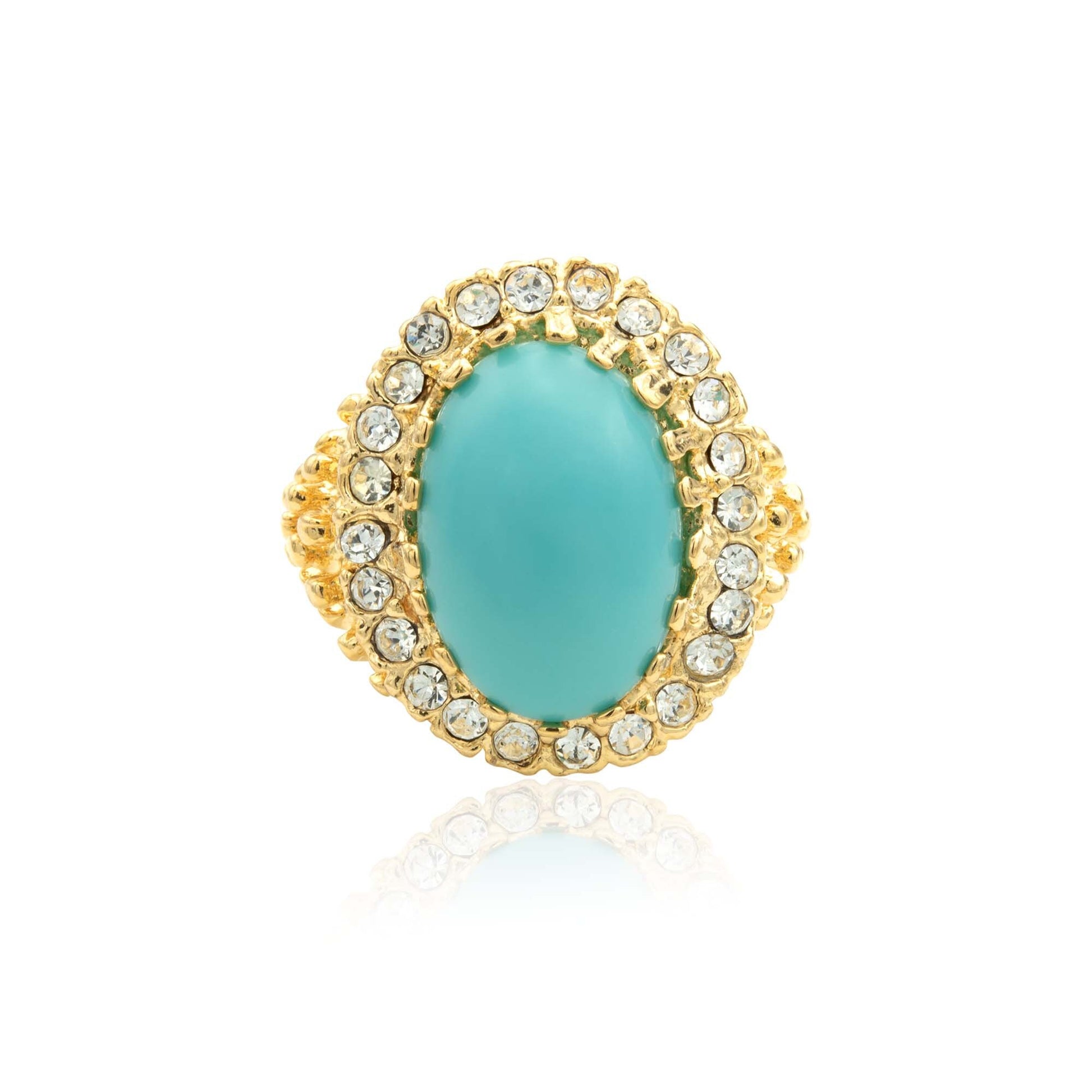 Vintage Edwardian Style Turquoise Bead & Clear Crystal Ring – 18k Gold Electroplated jewelry image 1