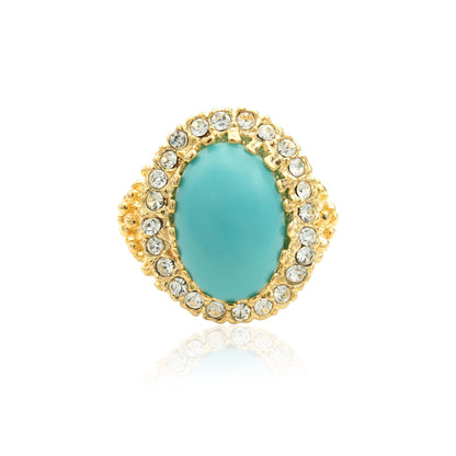 Vintage Edwardian Style Turquoise Bead & Clear Crystal Ring – 18k Gold Electroplated jewelry image 1