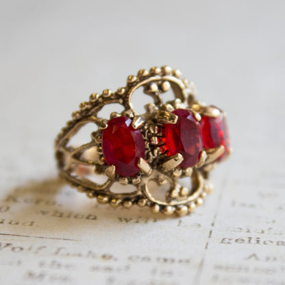 Vintage Ring Austrian Crystal Cocktail Ring Antique 18k Gold Womans Jewelry