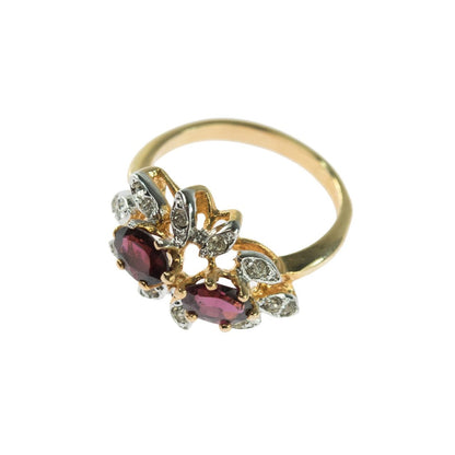 Vintage Ring Genuine Garnet and Clear Swarovski Crystals 18kt Gold Plated Band January Birthstone R1717 Size: 9