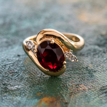 Vintage Ring Swarovski Austrian Crystals 18kt Gold Antique Womans Jewelry Women's Birthstone Rings