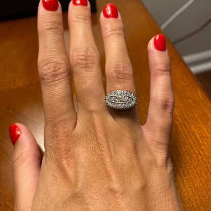 Vintage Clear Crystal Pave Ring in White 18kt Gold Electroplated Setting Made in the USA