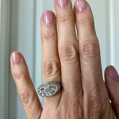 Vintage Clear Crystal Pave Ring in White 18kt Gold Electroplated Setting Made in the USA